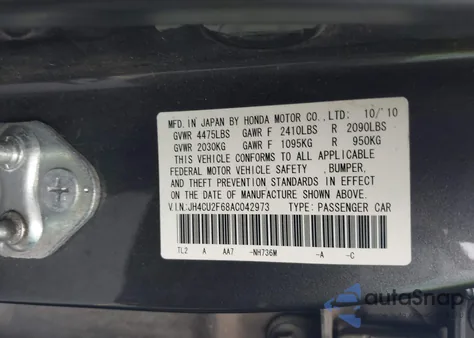2010 Acura Tsx 2.4 from USA, damaged, VIN JH4CU2F68AC042973